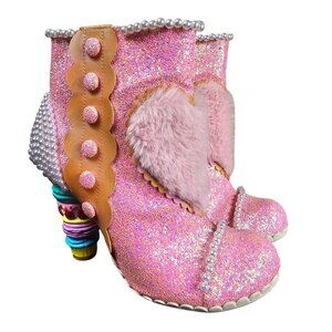 Irregular Choice Bee Delicious Pink Heeled Booties 7 Pearls Glitter Kidcore